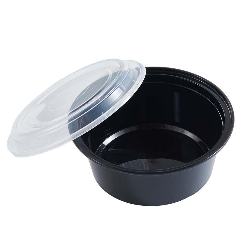 円形プラスチック食品保存皿 38 oz PP プラスチック マイクロ波対応 円形 黒 使い捨て テイクアウト